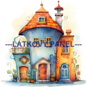 Látkový panel - Domečky - BAR-52 Velikost: 30x30cm, Materiál: Bavlna