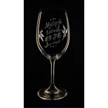 Sklenice Sklenka na víno, nejlepší ročník 1976 - ručně ryté (broušené), dárková krabička