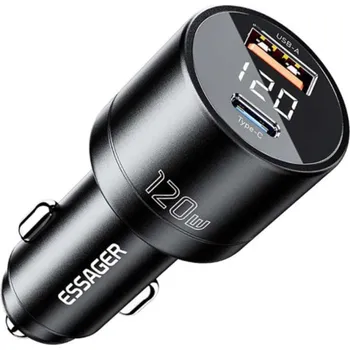 ESSAGER FSJ-009 autonabíječka s displejem a porty USB-C / USB-A - 120W - černá