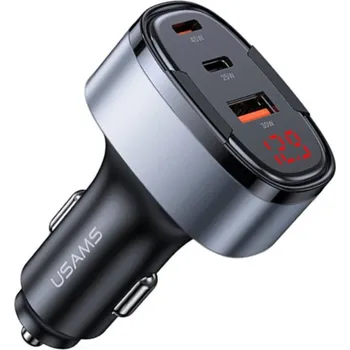 USAMS US-CC257 autonabíječka s porty 2x USB-C / USB-A - 100W - šedá