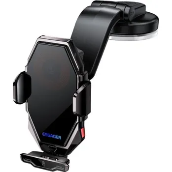 ESSAGER T7 držák do auta do ventilační mřížky, na sklo a palubní desku s bezdrátovým nabíjením pro iPhone - černý