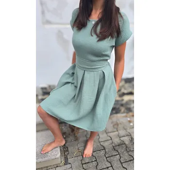 Dámské šaty Kulišárny Mušelínové šaty KATE s kapsami MENTOL VELIKOST: 34