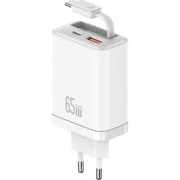 USAMS CC299 sada adaptéru s porty USB-C / USB-A a výsuvného kabelu USB-C - 65W - bílá