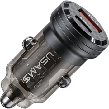 USAMS US-CC175 autonabíječka s porty USB-C / USB-A - 45W - černá