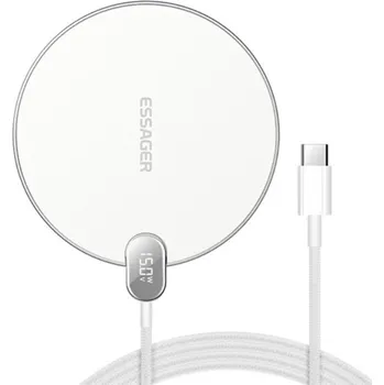 ESSAGER ES-WC15 bezdrátová nabíječka s displejem pro iPhone - 15W - bílá