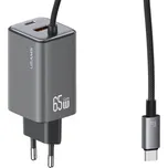 USAMS CC266 sada adaptéru s porty USB-C / USB-A a integrovaného kabelu USB-C - 65W - 1,5 m - tmavě šedá