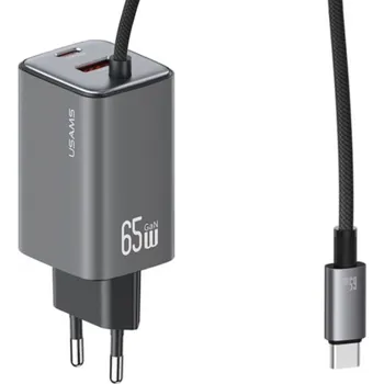 USAMS CC266 sada adaptéru s porty USB-C / USB-A a integrovaného kabelu USB-C - 65W - 1,5 m - tmavě šedá