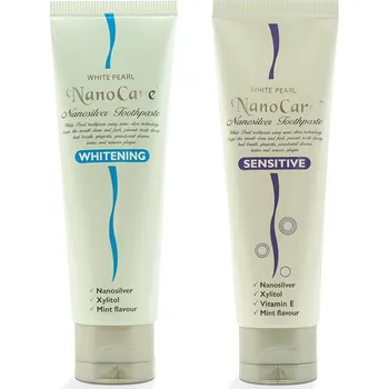 zubní pasta VitalCare CZ s.r.o. Sada zubních past White Pearl NanoCare Whitening 100 g + Sensitive 100 g ZDARMA