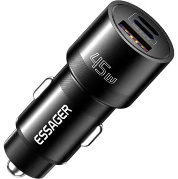 ESSAGER ES-CC14 autonabíječka s porty 2x USB-C / USB-A - 45W - černá