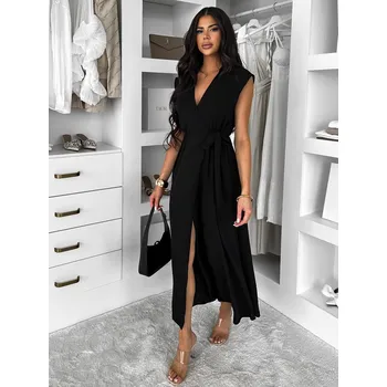 Dámské šaty AVENYXA dlouhé zavinovací šaty s páskem černé ONESIZE