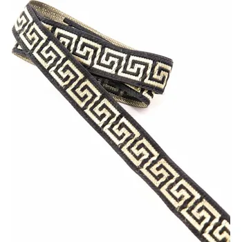 Černý prýmek se zlatým egyptským vzorem - černá, zlatá - šíře 1,5 cm