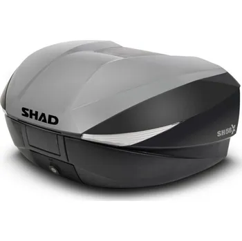 Motodoplněk Topcase - s farebným krytom SHAD SH58X Nový titán so zámkom PRÉMIUM (SH58X je rozšiřitelný kufr, jehož objem je možné upravit do tří velikostí (L, XL a XXL) se zámkem PREMIUM. (Opěrka není součástí kufru))