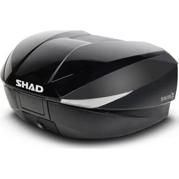 Motodoplněk Topcase - s farebným krytom SHAD SH58X Metalická čierna so zámkom PRÉMIUM (SH58X je rozšiřitelný kufr, jehož objem je možné upravit do tří velikostí (L, XL a XXL) se zámkem PREMIUM. (Opěrka není součástí kufru))