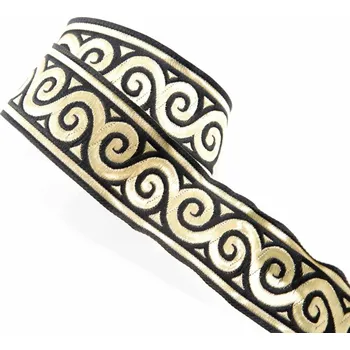 Stuha Černý prýmek se zlatými vlnami - černá, zlatá - šíře 3,3 cm