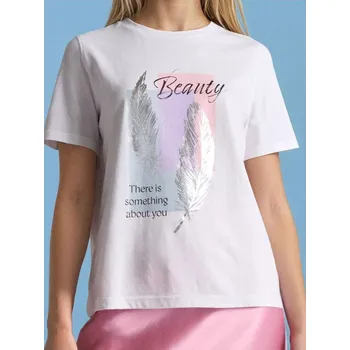 Dámské tričko Sinsay - Tričko s potiskem - bílá - 488FG-00X - 488FG-00X-L