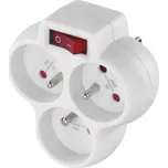 Rozbočovací zásuvka 3× kulatá s vypínačem - bílá