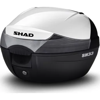 Motodoplněk Topcase - s farebným krytom SHAD SH33 biela (SH33 je kompaktní kufr s kapacitou pro jednu helmu a rukavice. Opěrka, brzdové světlo a barevné kryty dostupné jako příslušenství. Včetně plotny.)