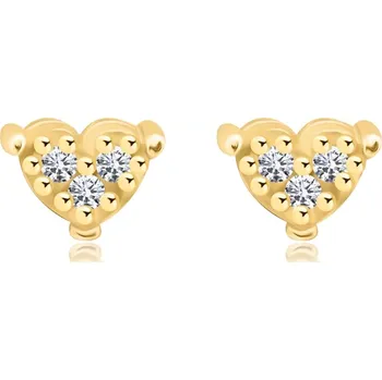 Náušnice Zlaté náušnice 14K ve tvaru srdce se třemi kubickými zirkony