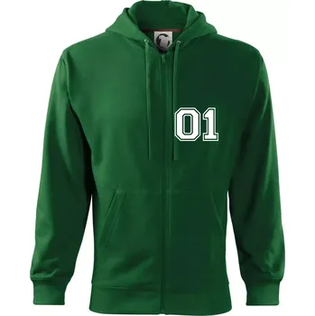 Pánská mikina King - Queen - 01 dres (černobílá) - Mikina s kapucí na zip trendy zipper - S ( Lahvově zelená )