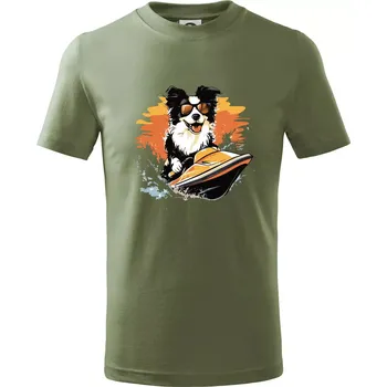 Chlapecké oblečení Border Kolie na vodním skútru - Tričko dětské bavlněné - 104-110cm / 3-4 roky ( Khaki )