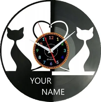 Hodiny Hodiny Kočka Kočky Vaše Jméno Nástěnné Hodiny Vinylová Deska Moderní Dekorativní Na