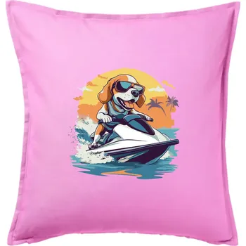 Polštář Bígl na vodním skútru - Polštář 50x50 - 50x50 - Pouze potah ( Růžová )