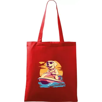 Nákupní taška Zlatý retrívr na vodním skútru - Taška bavlněná - 42 x 38 cm ( Červená )