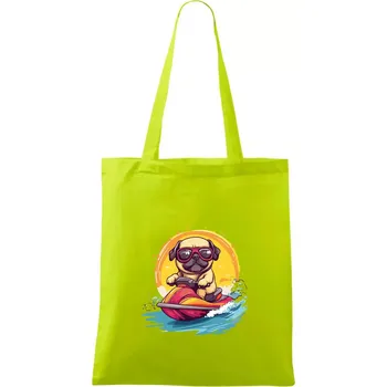 Mops na vodním skútru - Taška bavlněná - 42 x 38 cm ( Limetková )