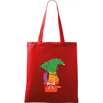 Nákupní taška Kočka a stromeček - Taška bavlněná - 42 x 38 cm ( Červená )