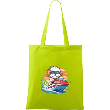 Bišonek na vodním skútru - Taška bavlněná - 42 x 38 cm ( Limetková )