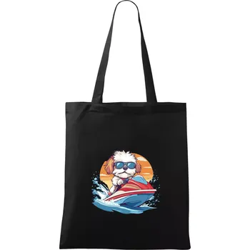 Nákupní taška Bišonek na vodním skútru - Taška bavlněná - 42 x 38 cm ( Černá )