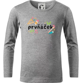 Prvňáček - tiskací - Triko dětské Long Sleeve - 146 cm/10 let ( Tmavě šedý melír )