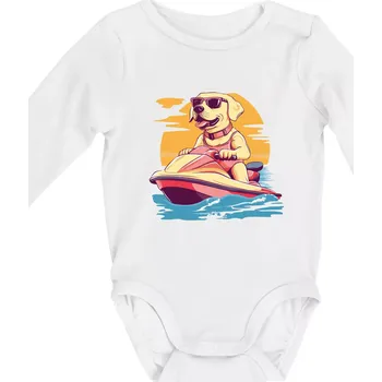 Zlatý retrívr na vodním skútru - Body kojenecké s dlouhým rukávem - Dlouhý r. 3-6 měs ( Bílá )