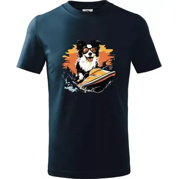 Chlapecké tričko Border Kolie na vodním skútru - Tričko dětské bavlněné - 134 cm/8 let ( Námořní modrá (velmi tmavá - téměř černá) )