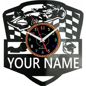 Hodiny Závodní Auto Nástěnné Hodiny s Tvým Jménem - Moderní Dekorace z Vinylové Desky