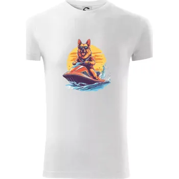 Německý ovčák na vodním skútru - Viper FIT - Pánské zůžené tričko - L ( Bílá )