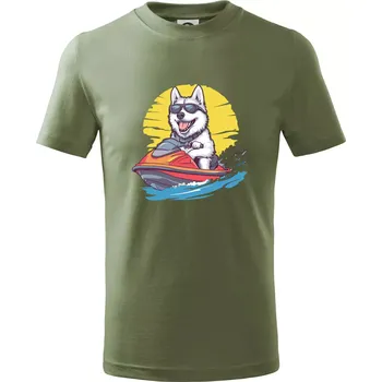 Husky na vodním skútru - Tričko dětské bavlněné - 122 cm/6 let ( Khaki )