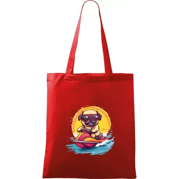 Nákupní taška Mops na vodním skútru - Taška bavlněná - 42 x 38 cm ( Červená )