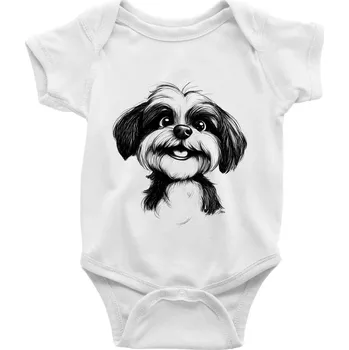 Kojenecký body Lhasa Apso karikatura hlava - Body kojenecké s krátkým rukávem - Krátký r. 12-18 měs ( Bílá )