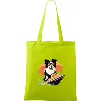 Nákupní taška Border Kolie na vodním skútru - Taška bavlněná - 42 x 38 cm ( Limetková )
