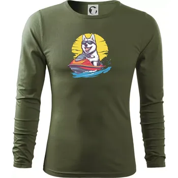 Pánská móda Husky na vodním skútru - Triko s dlouhým rukávem FIT-T long sleeve - S ( Khaki )