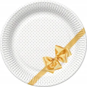 Talíř TALÍŘKY bílé GLAMOUR puntíky S MAŠLÍ na jedno použití sada 8 kusů