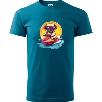 Mops na vodním skútru - Klasické pánské triko vyšší gramáže - S ( Petrolejová )