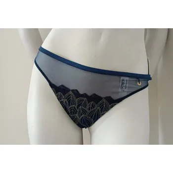 Kalhotky Dámské tanga 90601 petrolejově modré se zlatou - Selmark M