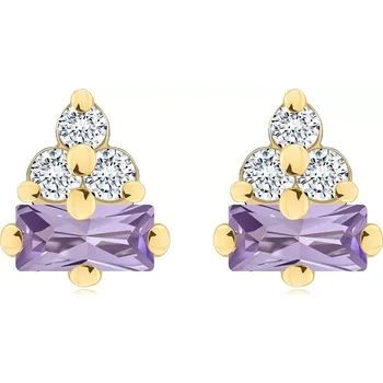 Náušnice Náušnice ze 14K zlata s fialovým zirkonem a třemi čirými zirkony