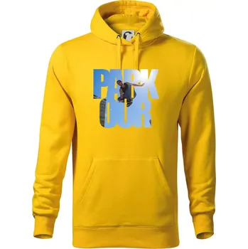 Pánská mikina Parkour nápis nebe - Mikina pánská Cape s kapucí - L ( Žlutá )