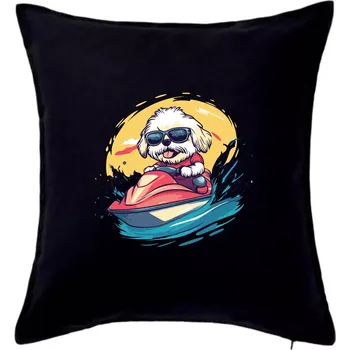 Polštář Lhasa Apso na vodním skútru - Polštář 50x50 - 50x50 - Pouze potah ( Černá )