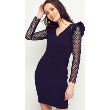 Dámské šaty Pouzdrové šaty s ažurovými rukávy tmavě modré IN Vogue modrá 2446035