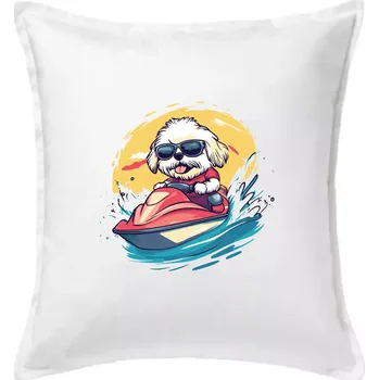 Polštář Lhasa Apso na vodním skútru - Polštář 50x50 - 50x50 - Pouze potah ( Bílá )