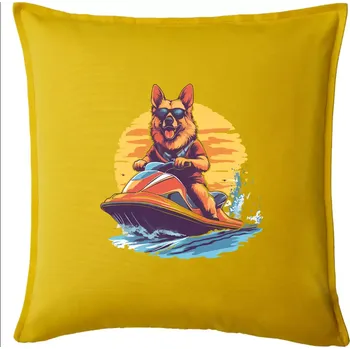 Polštář Německý ovčák na vodním skútru - Polštář 50x50 - 50x50 - Pouze potah ( Žlutá )